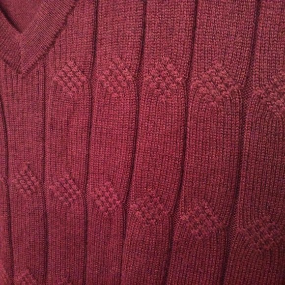 Turnbury Merino Wool Ribbed Cable Knit Sweater V-Neck LS Unisex Mens-XLT Wine - Picture 5 of 11